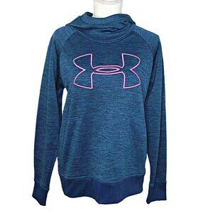 Under Armour Womens ColdGear Hoodie Slate Blue Heather with Pink Trim Logo Sz M